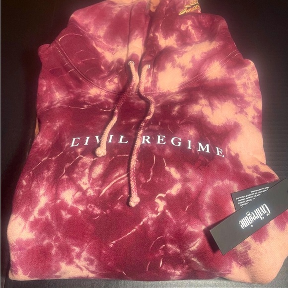 BNWT CIVIL REGIME CRANBERRY MARBLE WASH LARGE MENS UNISEX TIE DYE HOODIE - Picture 9 of 16